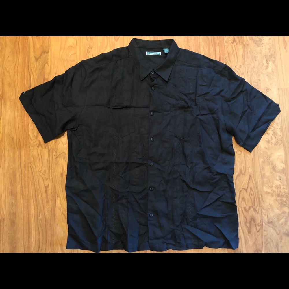 Cubavera Shirt Black Button Down Black Stitching